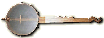 This is a reproduction of a mid-1800s fretless 'minstrel' banjo with a 5th 'drone' string that starts a third of the way down the neck.