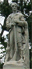 This sculpture of Clark stands on the hillside above the former site of the Pekuwe Shawnee settlement he disrupted. The inscription says: Here General George Rogers Clark, with his Kentucky soldiers, defeated and drove from this region the Shawnee Indians, August 8, 1780, thus aiding to make the Northwest Territory part of the United States. . . . Erected by the Clark County Historical Society with the aid of the State of Ohio, 1924. A more formal bronze of Clark stands in downtown Springfield, but I like this one because it represents the frontier dress in which Clark performed most of his amazing feats.  Click to see the entire statue.