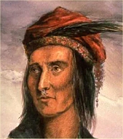 This is a detail from a well-known portrait of Tecumseh in which he is shown erroneously in a British officer's uniform, the artist's way of showing Tecumseh's importance during the War of 1812. Click for bigger picture.